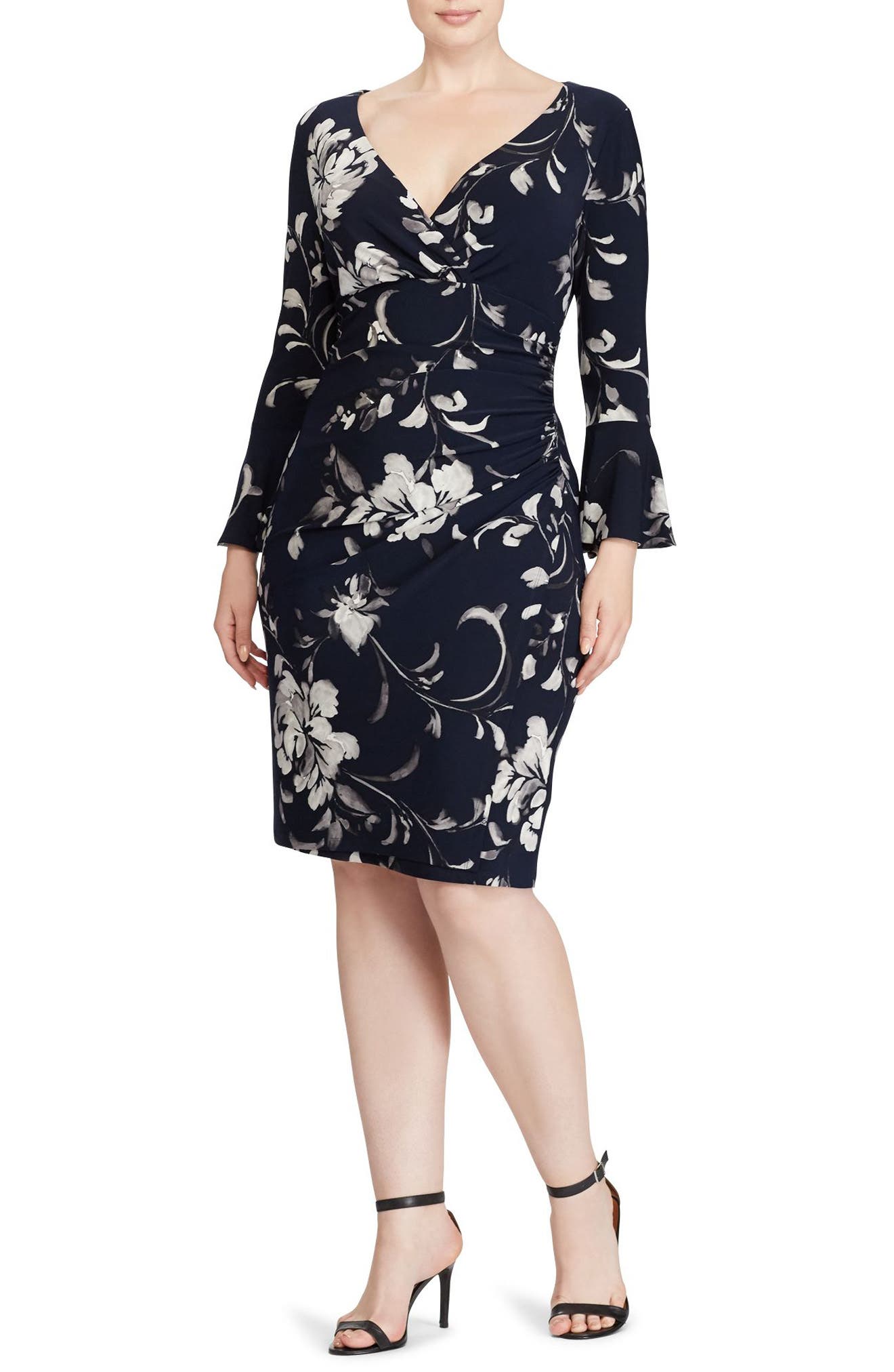 Lauren Ralph Lauren Floral Bell Sleeve Jersey Dress (Plus Size)
